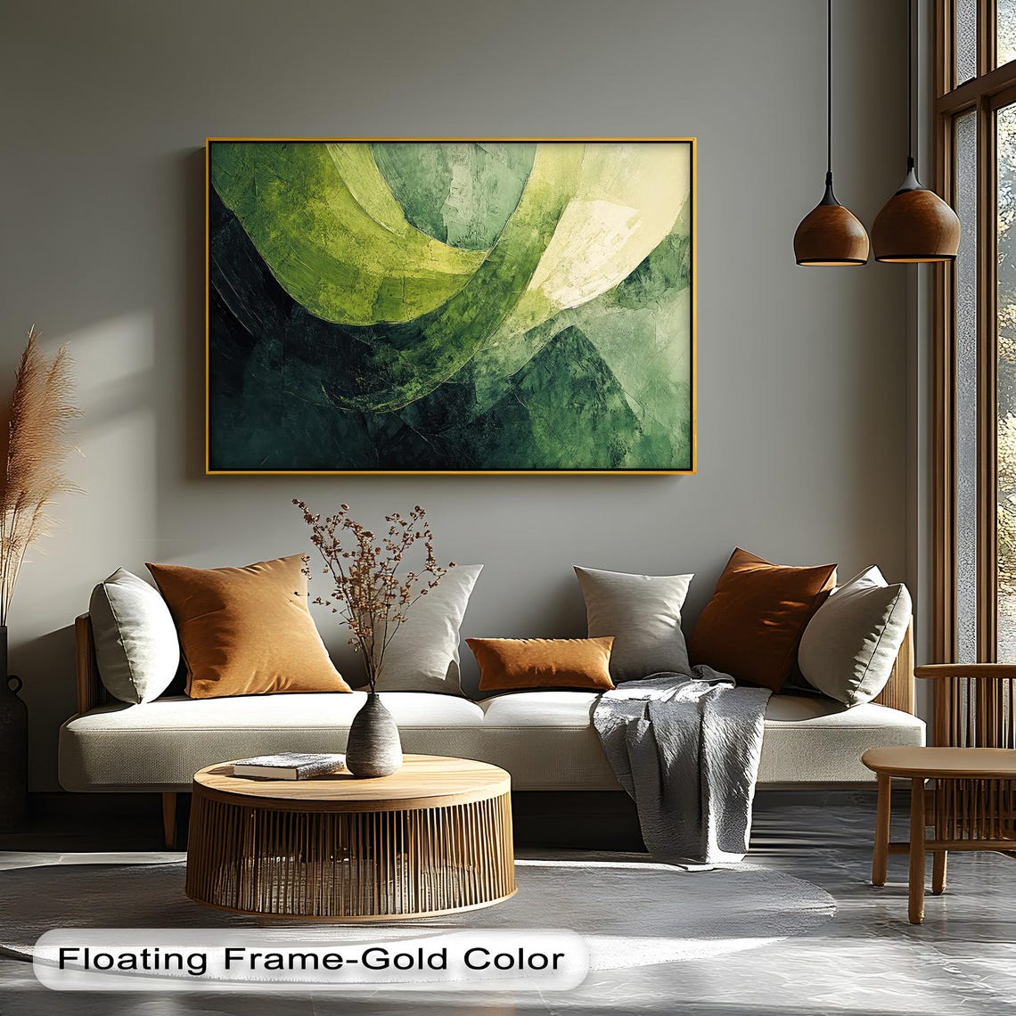Green Abstract Textured Modern Brushstroke Canvas Painting Wall Art