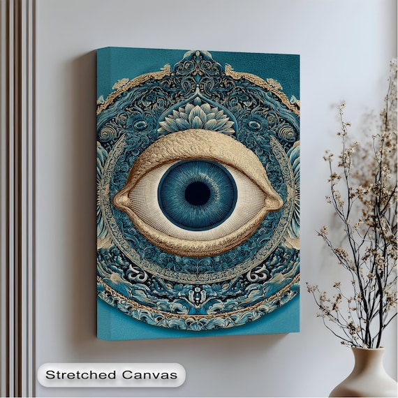 Ornate Evil Eye Teal and Gold Mandala Spiritual Protection Poster