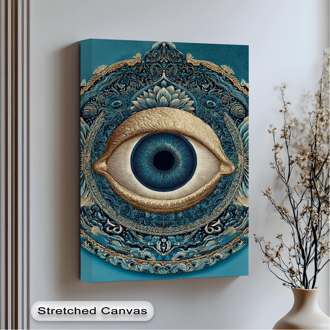 Ornate Evil Eye Teal and Gold Mandala Spiritual Protection Poster