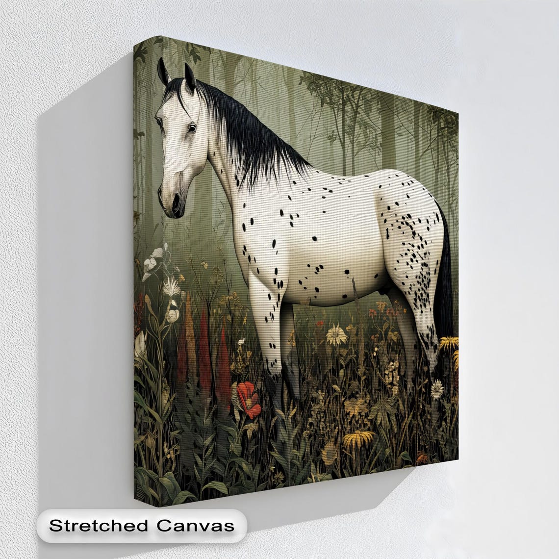 Spotted Horse Forest Wildflowers Rustic Equestrian Art Print