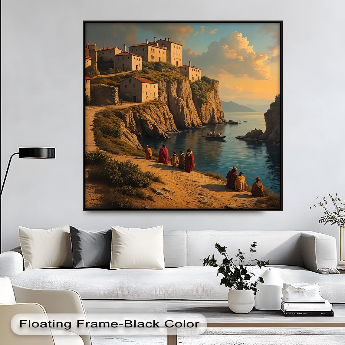 Mediterranean Cliffside Village At Sunset Oil Painting Style Poster