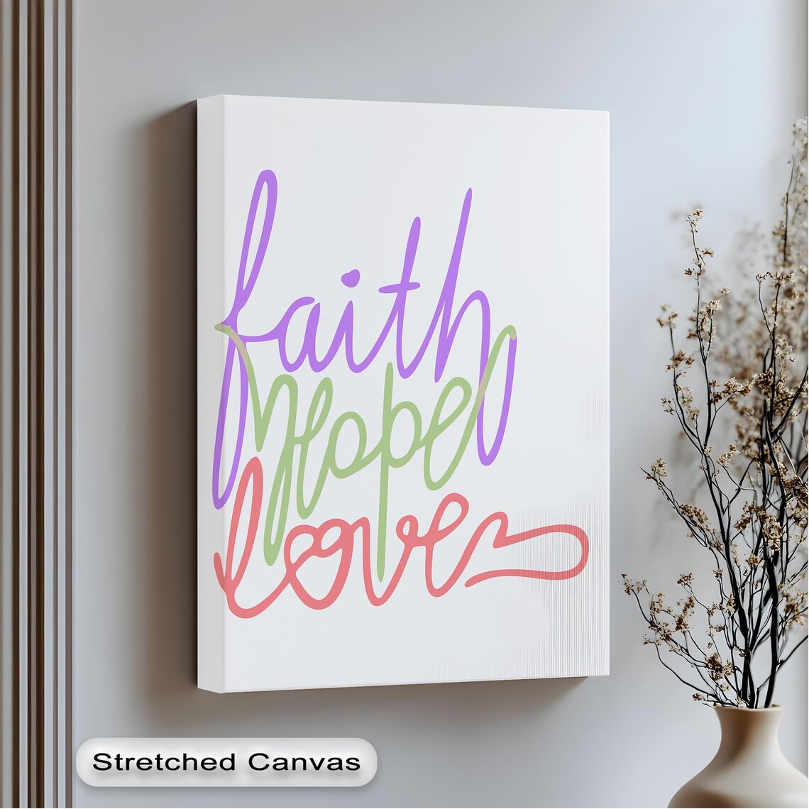 Pastel Christian Canvas Art Faith Hope Love Modern Framed Scripture