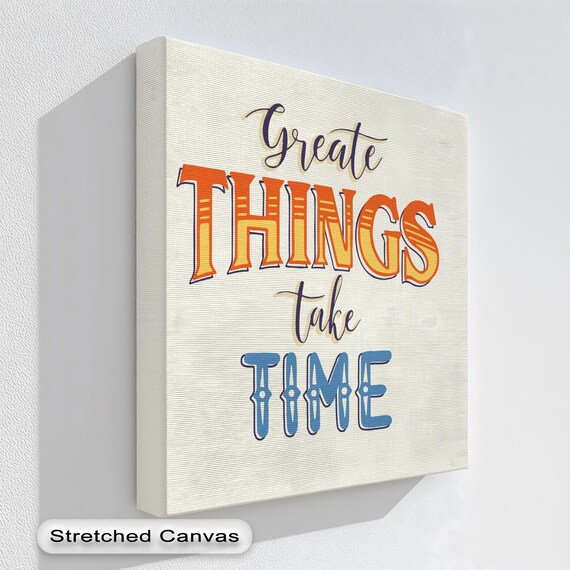 Motivational Canvas Wall Art Orange Blue Typography Natural Frame