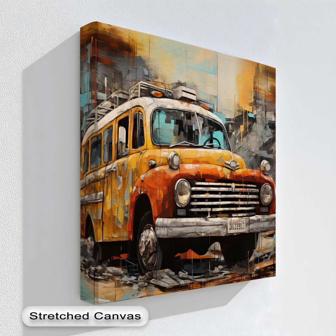 Vintage Orange Bus Street City Painterly Retro Vehicle Wall Print