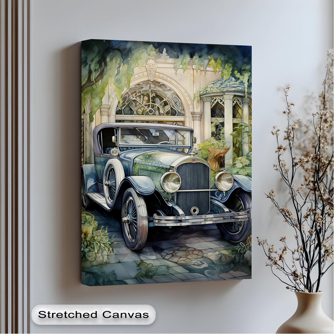 Vintage Blue 1920s Roadster Elegant Mansion Driveway Classic Poster
