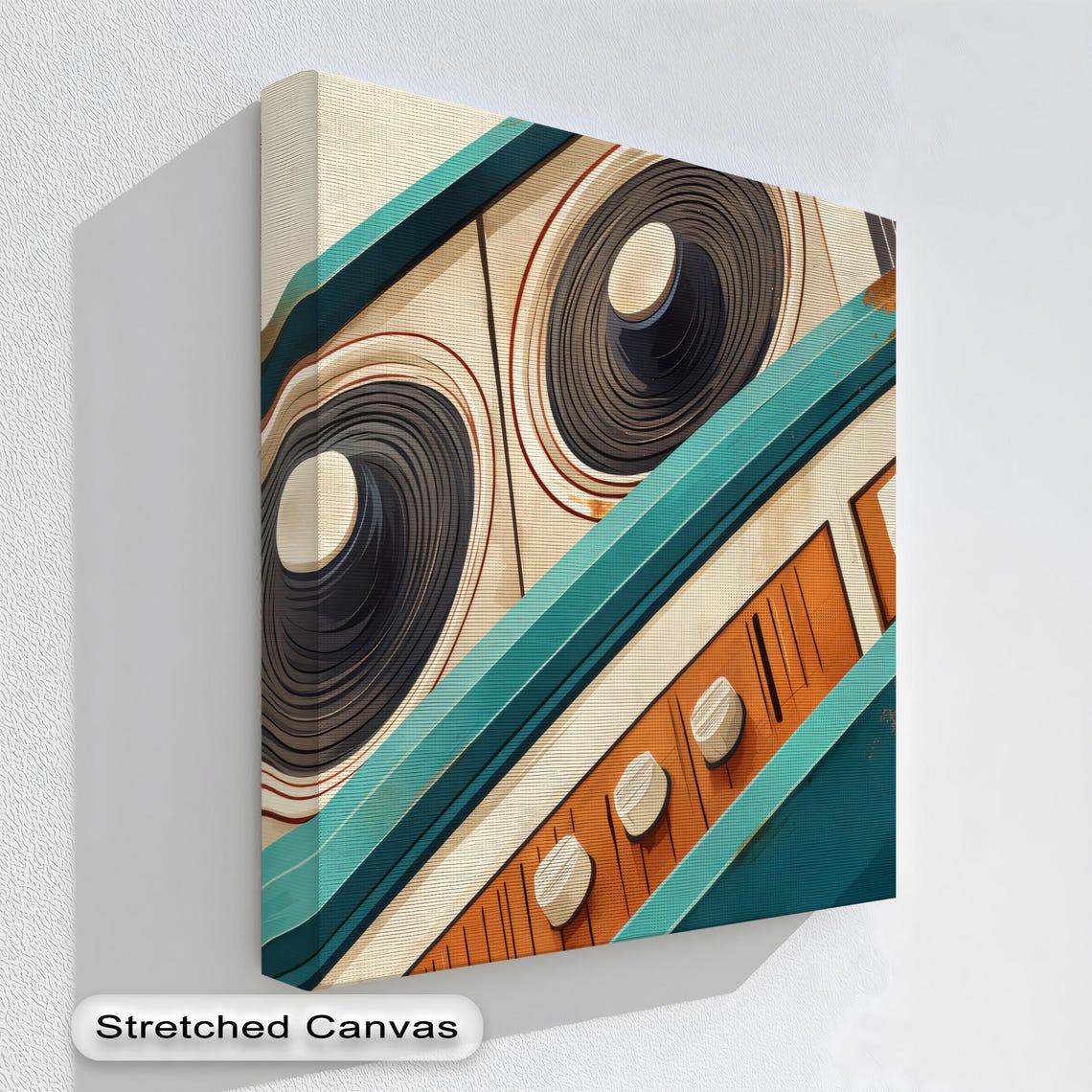 Vintage Stereo Speaker Teal Retro Audio Graphic Illustration Poster