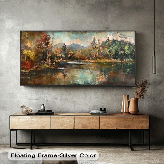 Forest Lake Reflection Canvas Print Panoramic Nature Wall Art