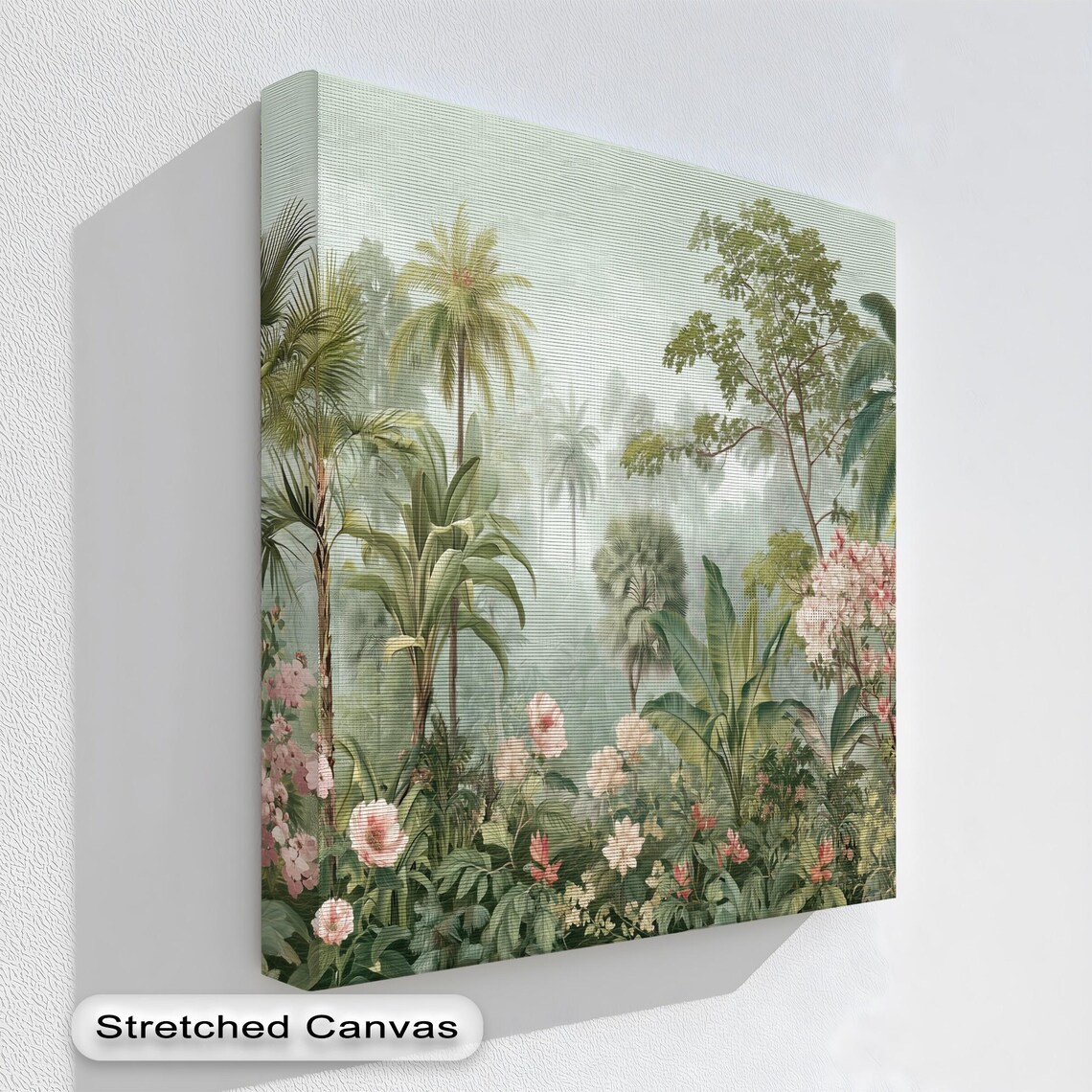 Tropical Palm Tree Canvas Art Boho Jungle Wall Decor In Natural Floating Frame