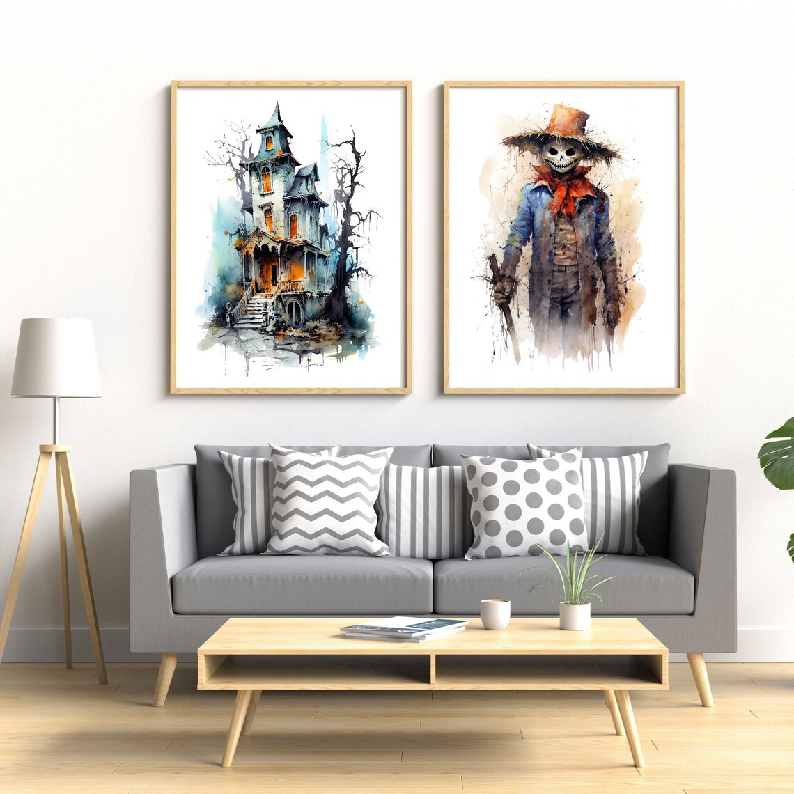 Halloween Witch Watercolor Set, Haunted House Wall Art Print - Image 2