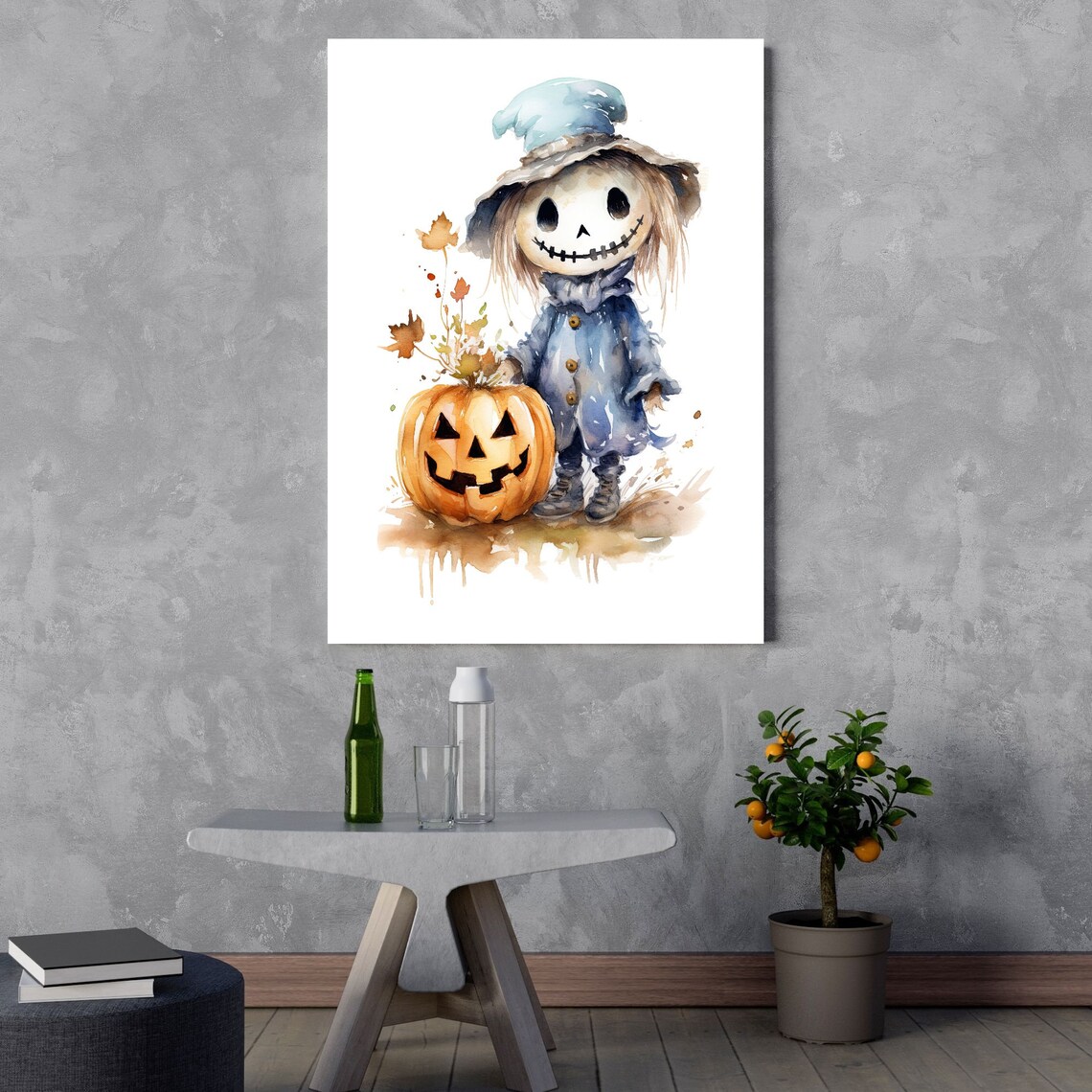 Cute Scarecrow Boy Watercolor, Halloween Autumn Decor - Image 3