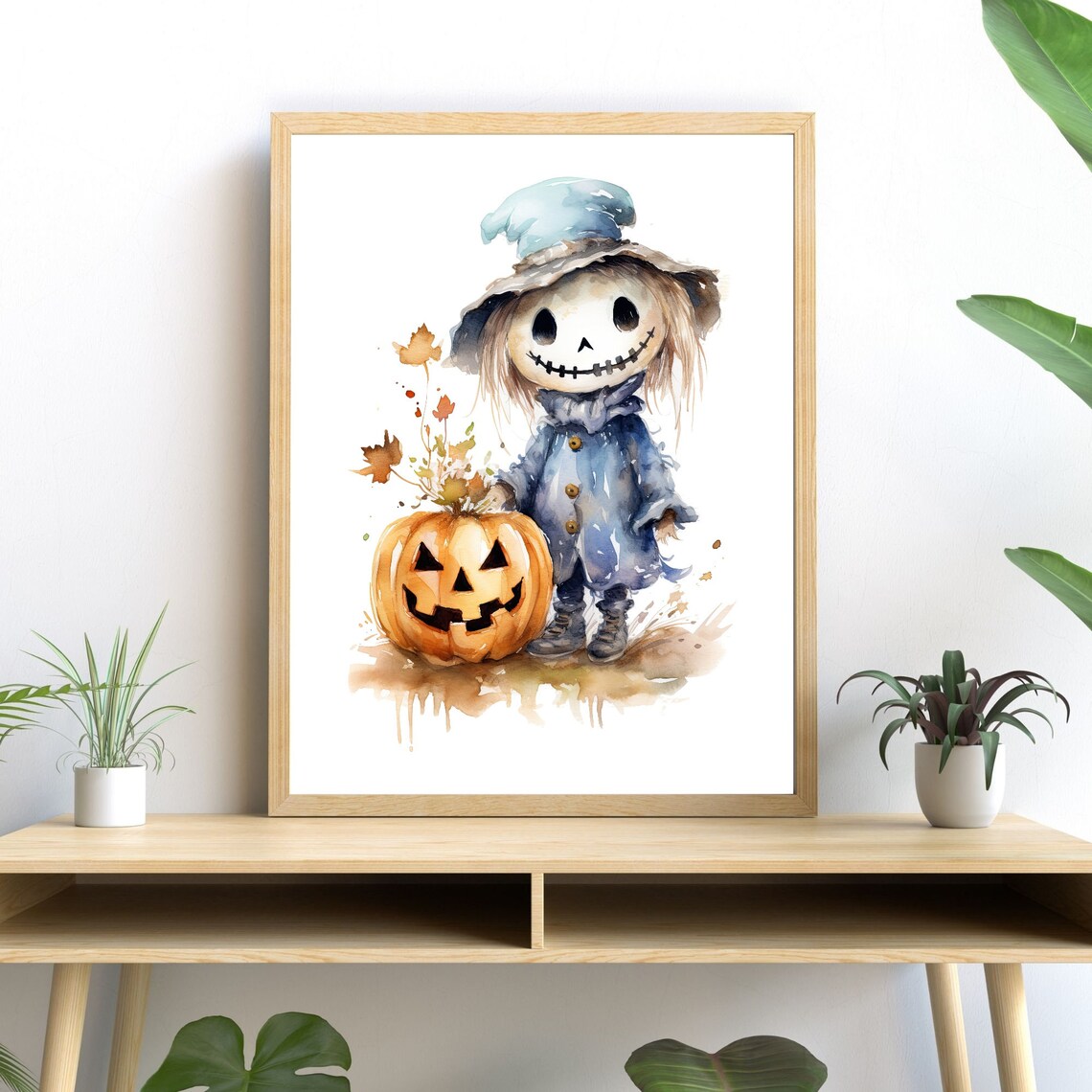 Cute Scarecrow Boy Watercolor, Halloween Autumn Decor