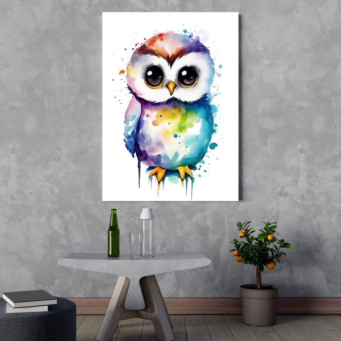 Baby Owl Watercolor, Cute Animal Decor - Image 3
