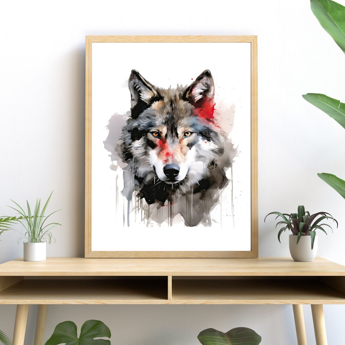 Black Wolf Watercolor, Modern Wildlife Decor
