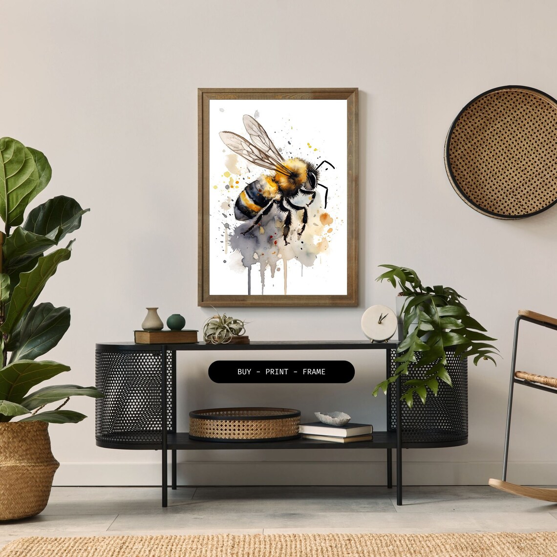 Bee Watercolor Art Print, Modern Nature Decor - Image 2
