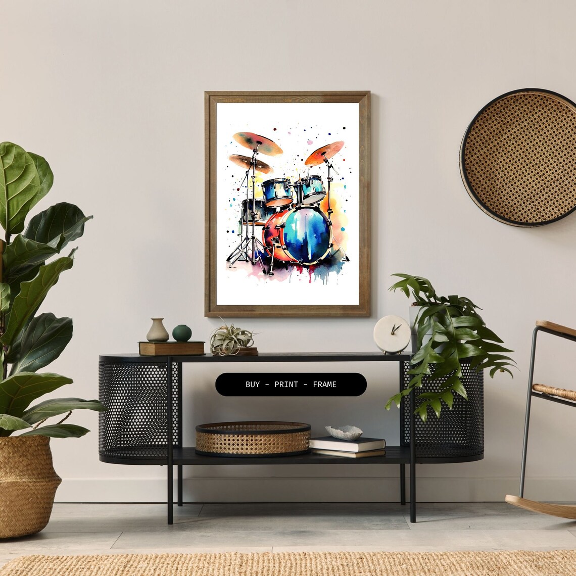 Drum Kit Watercolor, Music Lovers Decor - Image 2
