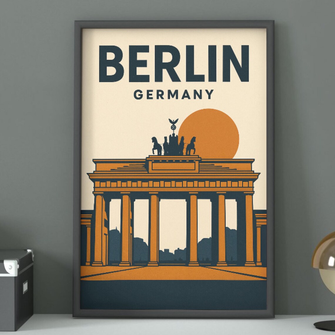 Berlin Germany Brandenburg Gate Sunset Vintage Retro Travel Poster