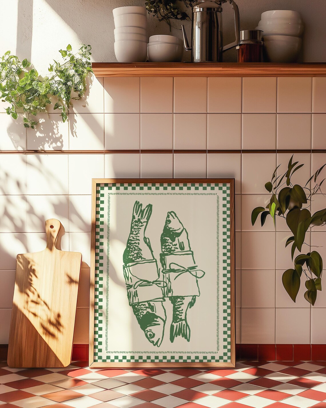 Catch of the Day Green Fish Hand Drawn Kitchen Illustration Poster