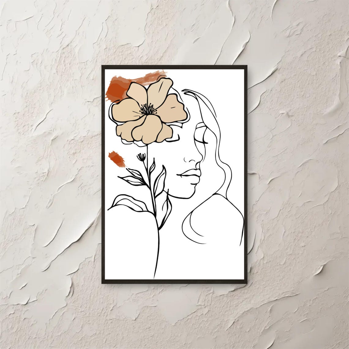 Minimalist Woman Line Art Wall Abstract Boho Floral Face Poster Modern Botanical Drawing Print Instant Png File