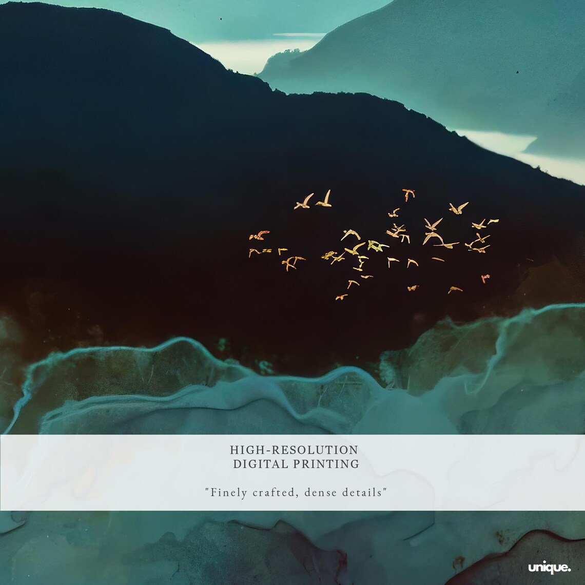 Serene Abstract Green Teal Mountain Layers Watercolor Art Poster - Image 2
