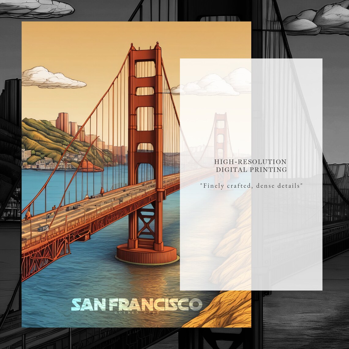 San Francisco Golden Gate Bridge Vintage Travel Poster Home Decor - Image 2