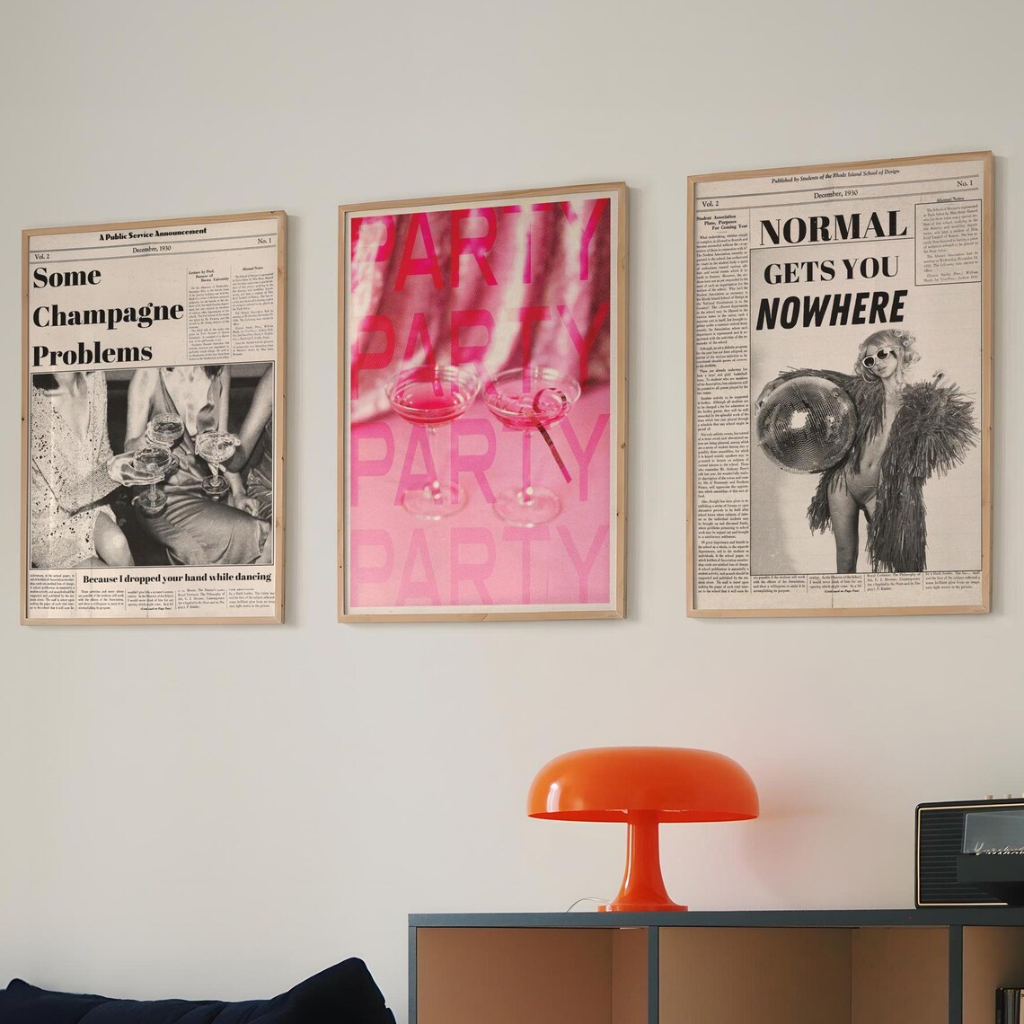 70s Retro Disco Newspaper Psychedelic Art Print Set