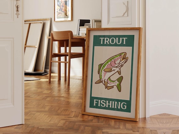Trout Fishing Retro Rainbow Trout Illustration Sports Poster