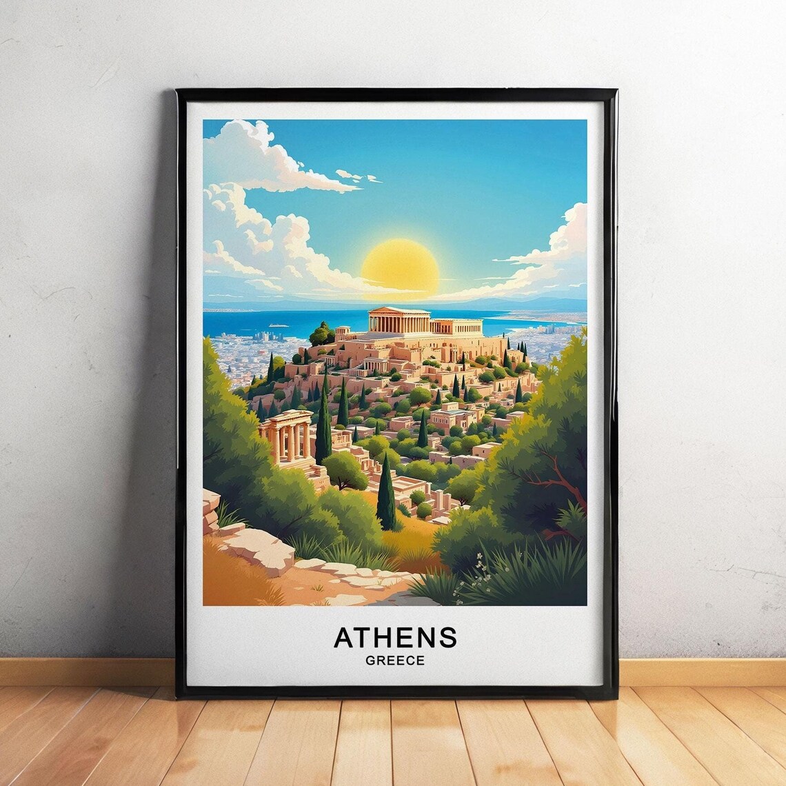 Athens Greece Acropolis Parthenon Golden Sunset Cityscape Poster