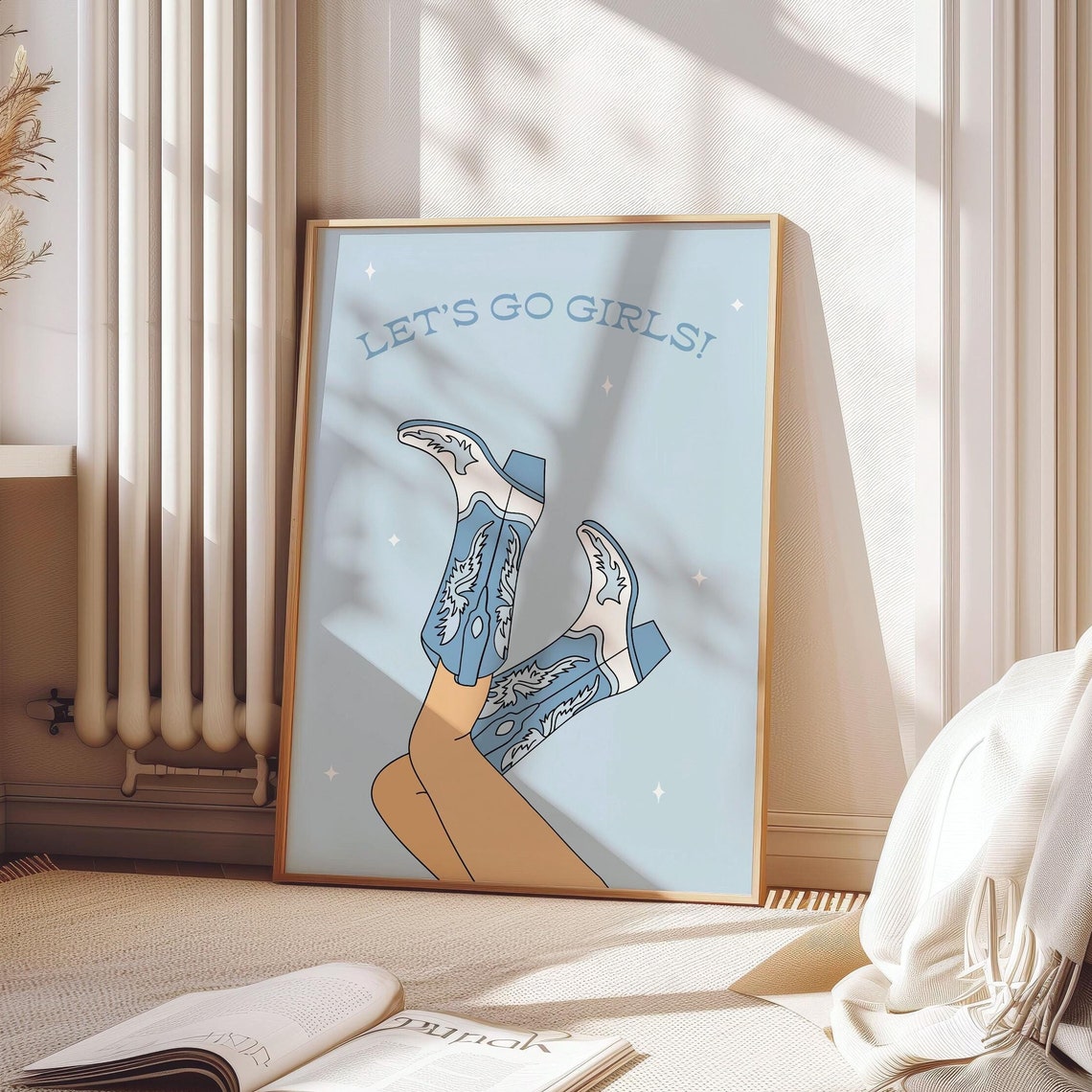 Lets Go Girls Print Cowboy Boots Print Preppy Print Trendy Wall Art Cowgirl Wall Art Blue Wall Art Disco Cowgirl Wall Art