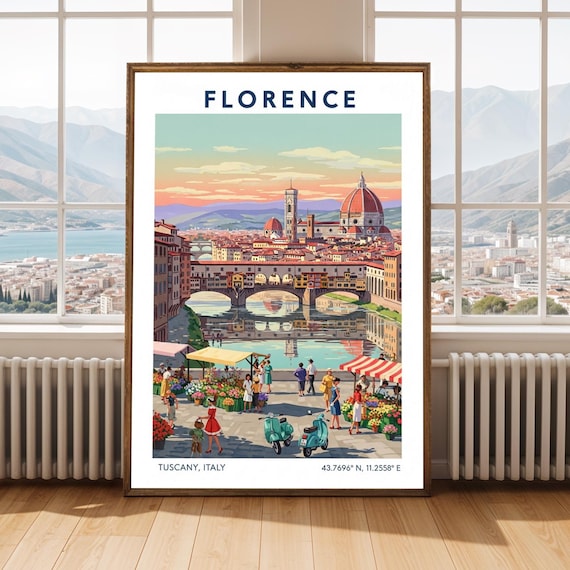 Florence Ponte Vecchio Art Print Vintage Italian Cityscape