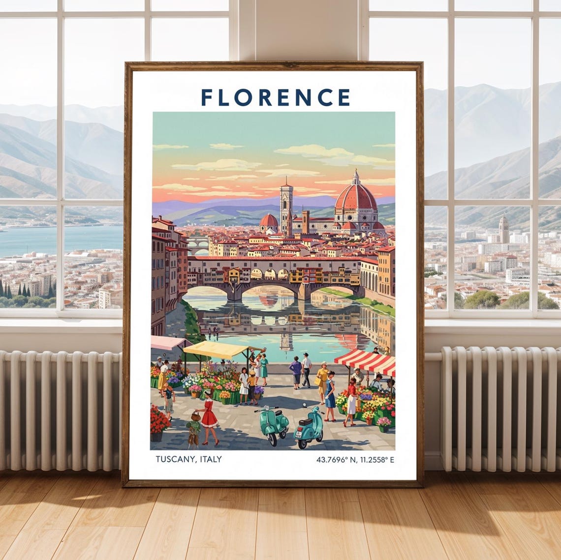 Florence Tuscany Ponte Vecchio Arno River Sunset Travel Poster