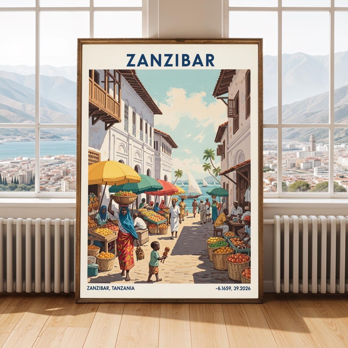 Zanzibar Tanzania Stone Town Market Vintage African Travel Poster