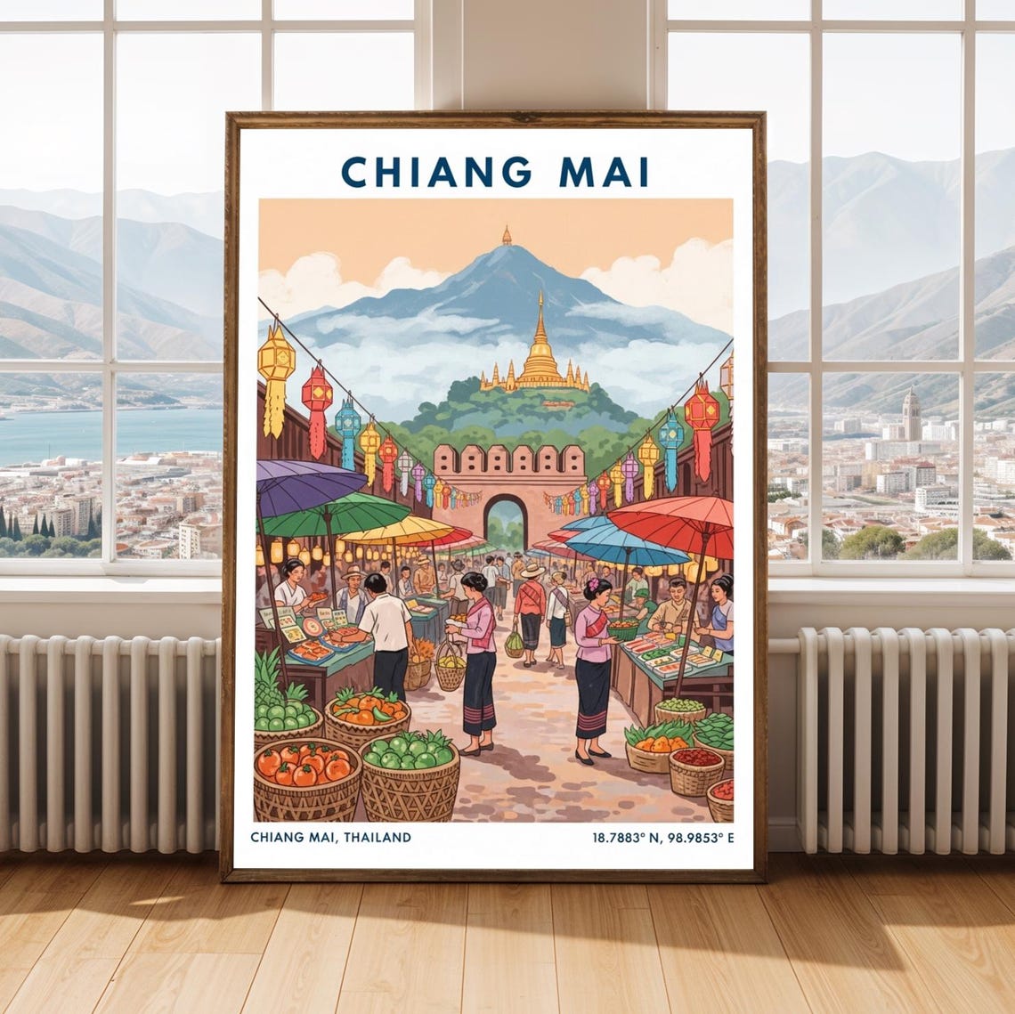 Chiang Mai Market Art Print Vibrant Thailand Cultural Illustration