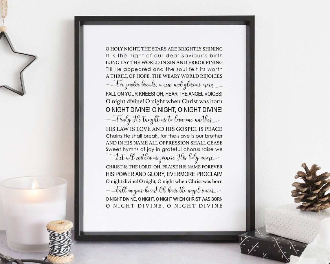 O Holy Night Christmas Hymn Carol Lyrics Typography Wall Art