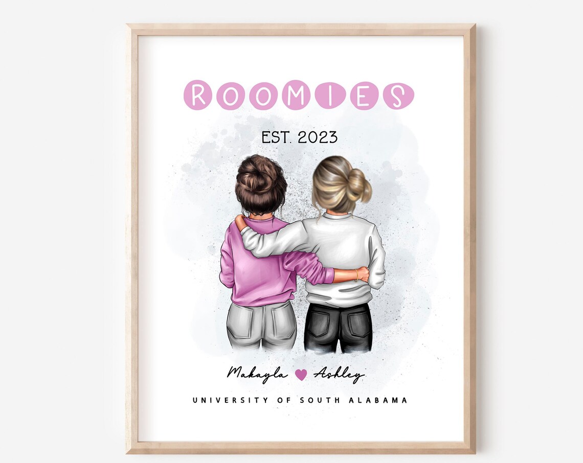 Roomies Est 2023 Two Roommates Best Friends College Gift Print