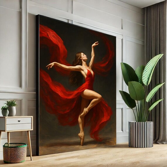 Elegant Dancer In Red Canvas Wall Art Print Modern Ballet Living Room Decor Statement Piece