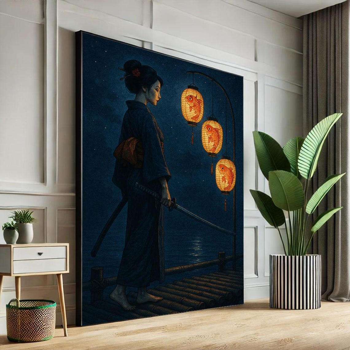 Fierce Samurai Woman Canvas Wall Art Print Oriental Warrior Living Room Decor Statement Piece