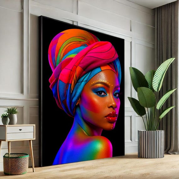Colorful African Woman Portrait Canvas Wall Art Print Vibrant Living Room Decor Statement Piece
