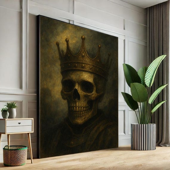 Regal Skull King Canvas Wall Art Print Dark Gothic Living Room Decor Statement Piece For Modern Lovers