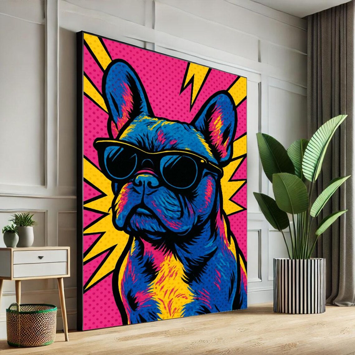 Bold French Bulldog Pop Art With Sunglasses Neon Colors Poster