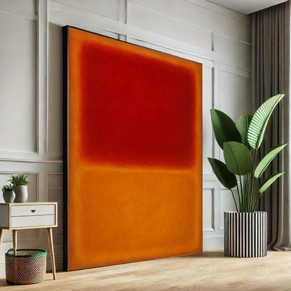 Mark Rothko Inspired Red And Orange Canvas Bold Color Field Painting For Modern Living Room Decor