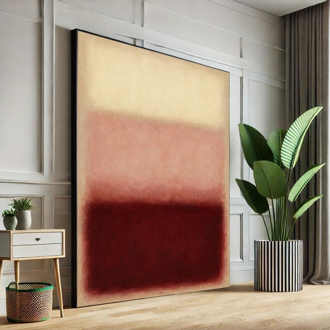 Beige Rose and Burgundy Color Field Rothko Style Abstract Art Poster