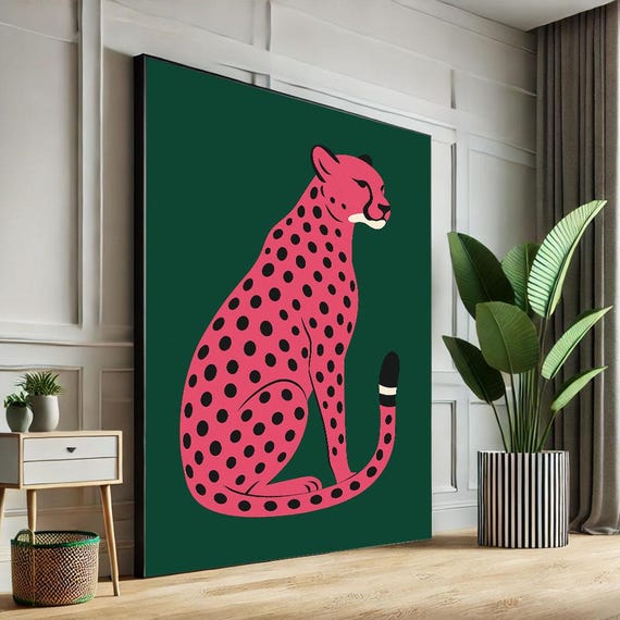 Colorful Cheetah Canvas Wall Art Print Modern Abstract Living Room Decor Statement Piece For Animal Lovers