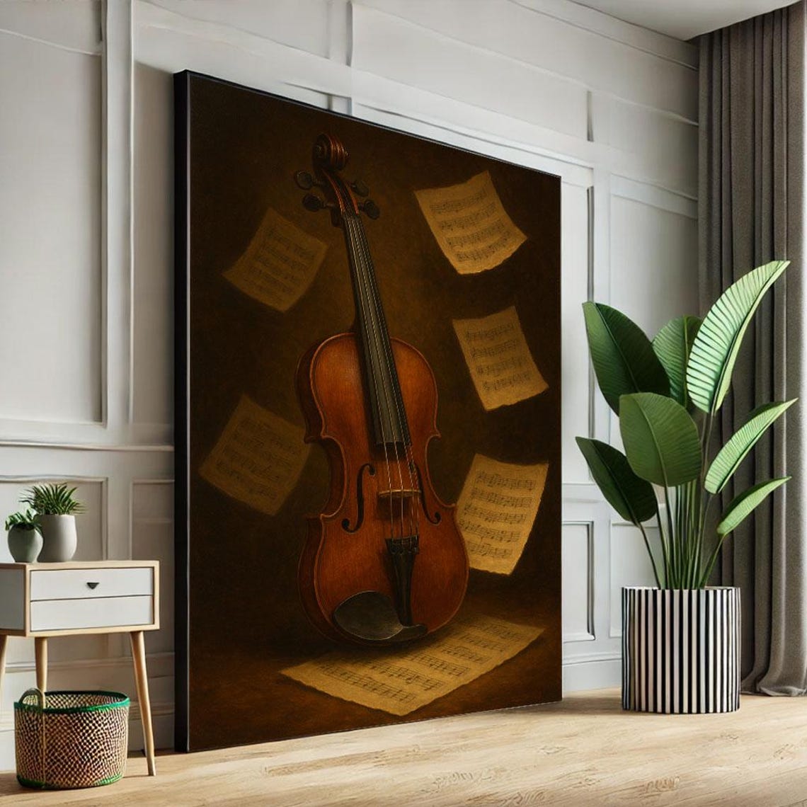 Violin and Sheet Music Dark Classical Music Still Life Poster