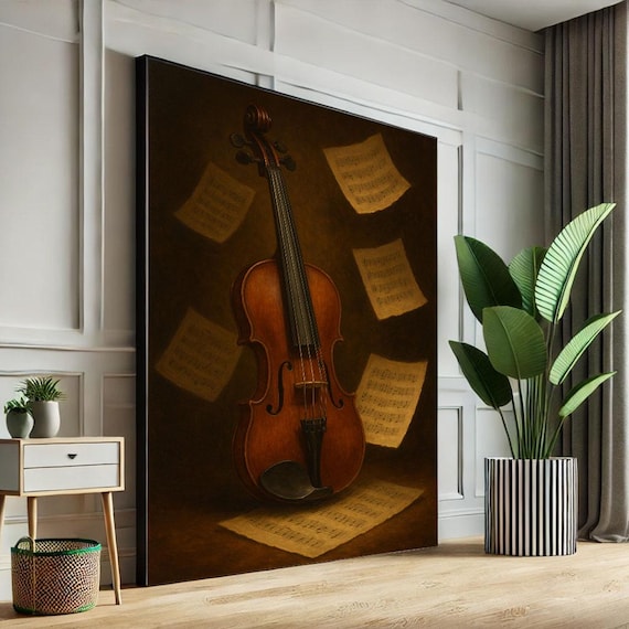 Violin and Sheet Music Dark Classical Music Still Life Poster