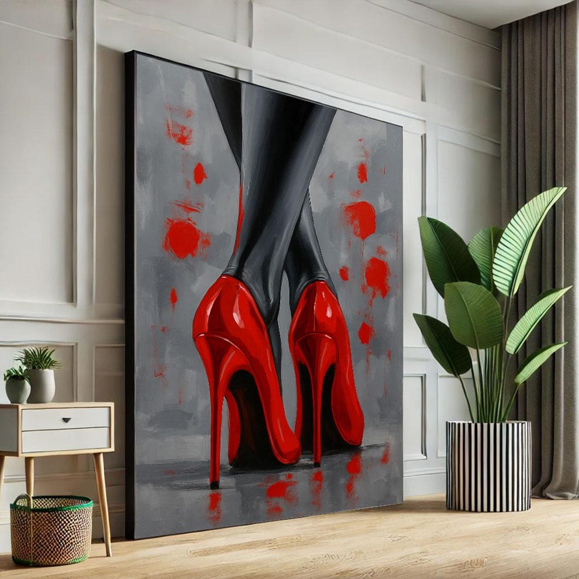 Bold Red Stiletto Heels Black Tights Modern Glamour Art Poster
