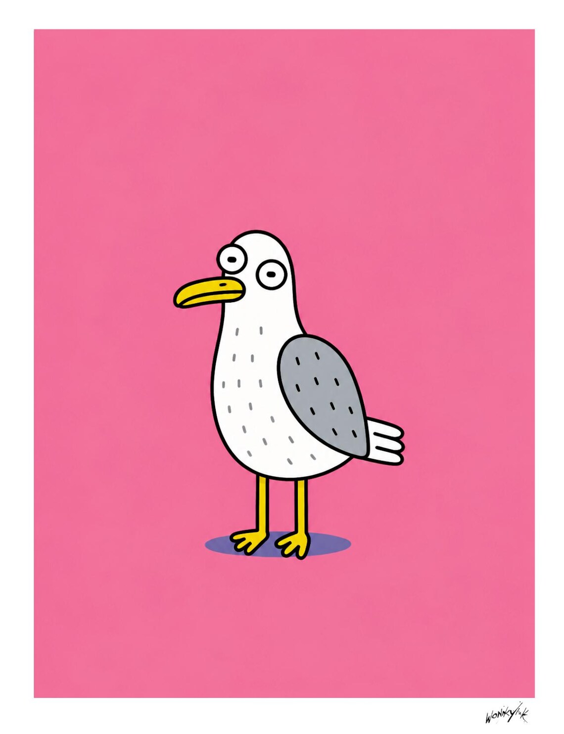 Funny Seagull Cartoon Bird Poster Quirky Pink Background Animal Artwork