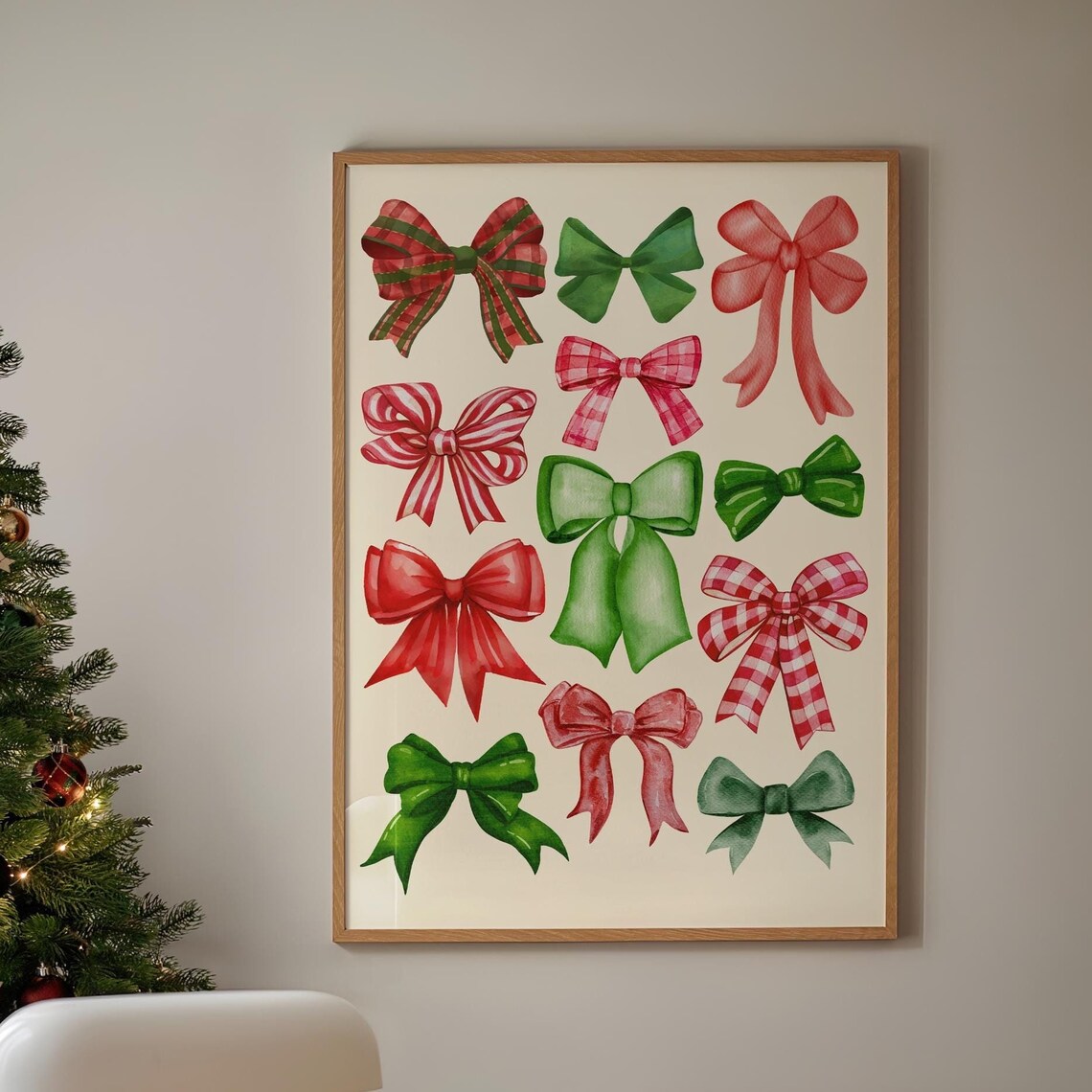 Christmas Bows Watercolor Coquette Holiday Festive Art Poster