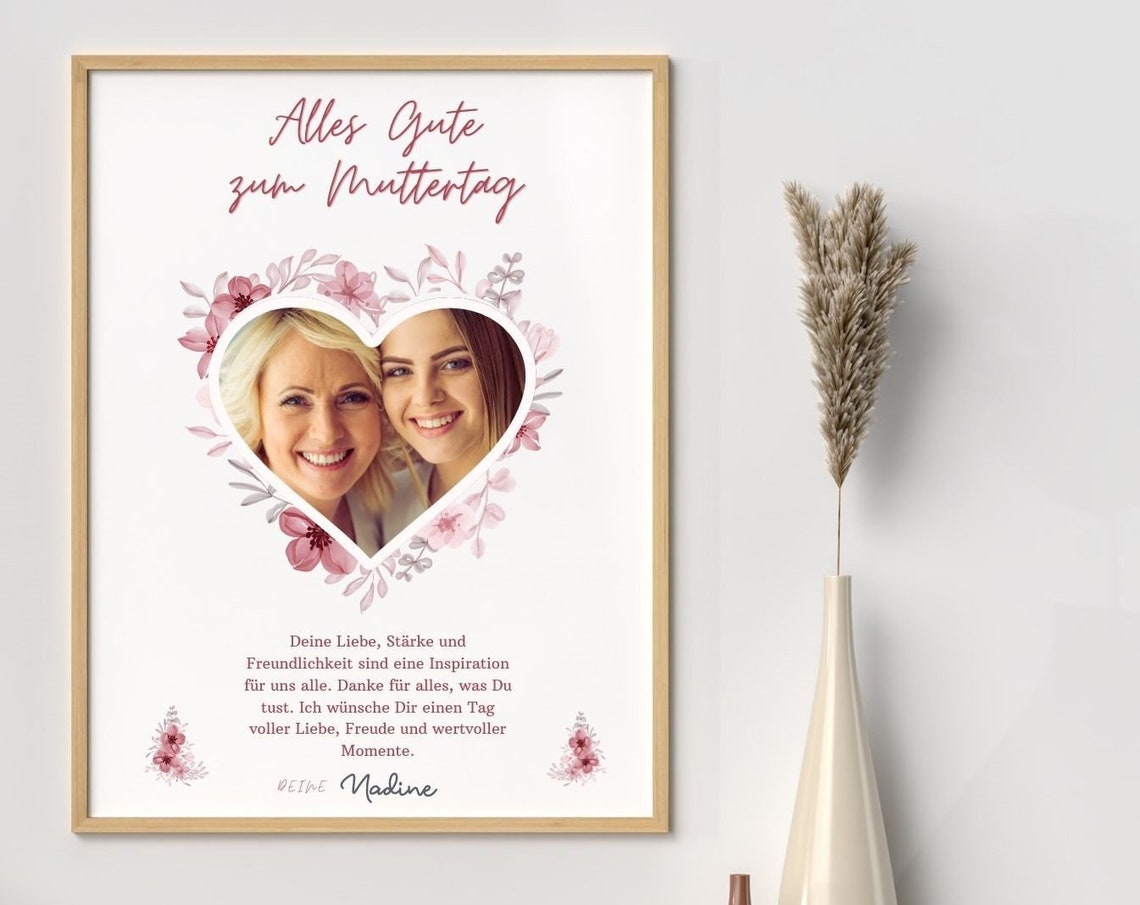 Heart Photo Frame Alles Gute zum Muttertag Floral Mother's Day Poster