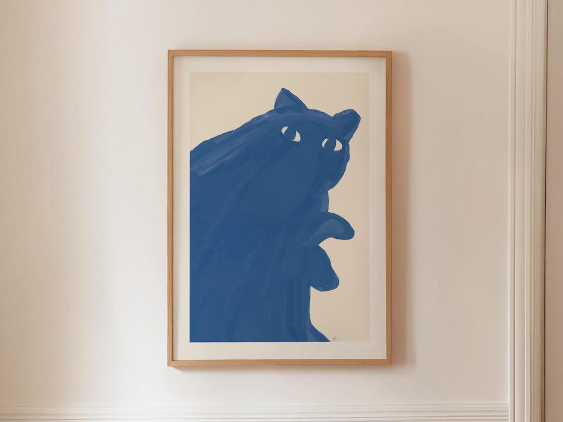 Sneaky Blue Cat Modern Animal Art Print