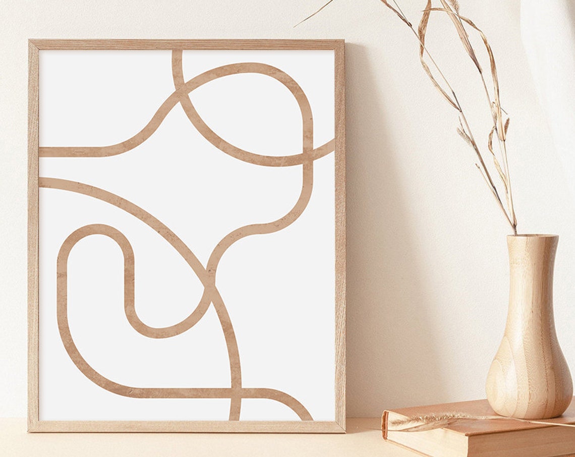 Beige Flowing Lines Abstract Minimalist Neutral Tones Wall Poster